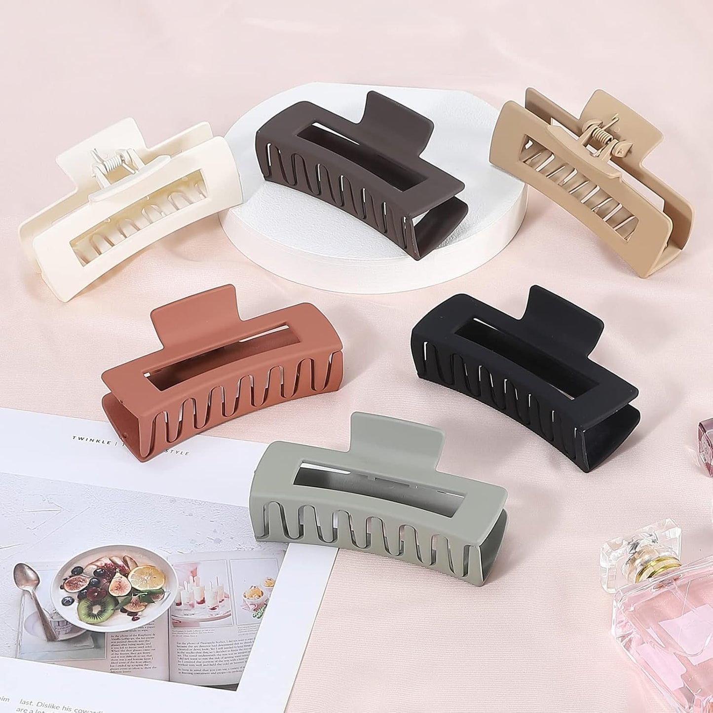 4 Inch Big Hair Claw Clips 6 Pcs for Thick Hair Square Hair Clips for Women Rectangle Nonslip Acrylic Banana Jaw Clips Hair Accessories for Girls -Brown