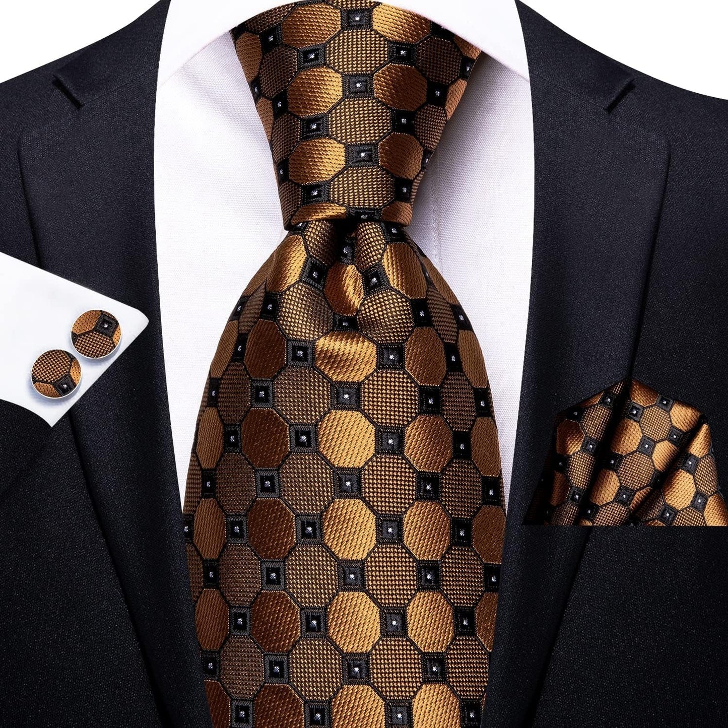 Men Ties Sets Silk Stripe Paisley Necktie Pocket Square Cufflinks for Business Wedding