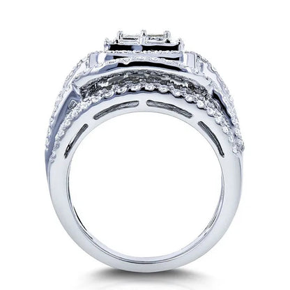 2pcs 100% Original 925 Silver Wedding Band Rings Princess Cut Zirconia Diamond Rings Set for Elegant Women Bridal Lover Rings Gifts Size5-11