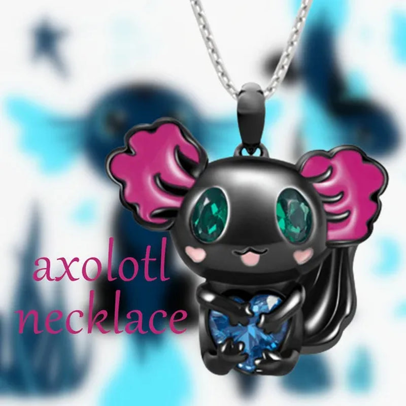 Creative Cartoon Axolotl Animal Heart Shape Diamond Crystal Pendant Necklace Exquisite Women's 925 Silver Necklace Princess Pendant Panda Snowman Necklace Engagement Wedding Accessories Party Jewelry Birthday Gift