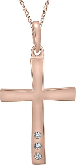 Collection 925 Sterling Silver round Cut Real White Diamond 3-Stone Religious Cross Pendant Necklace with 18" Chain | H-I Color, I1-I2 Clarity, 0.03 Cttw