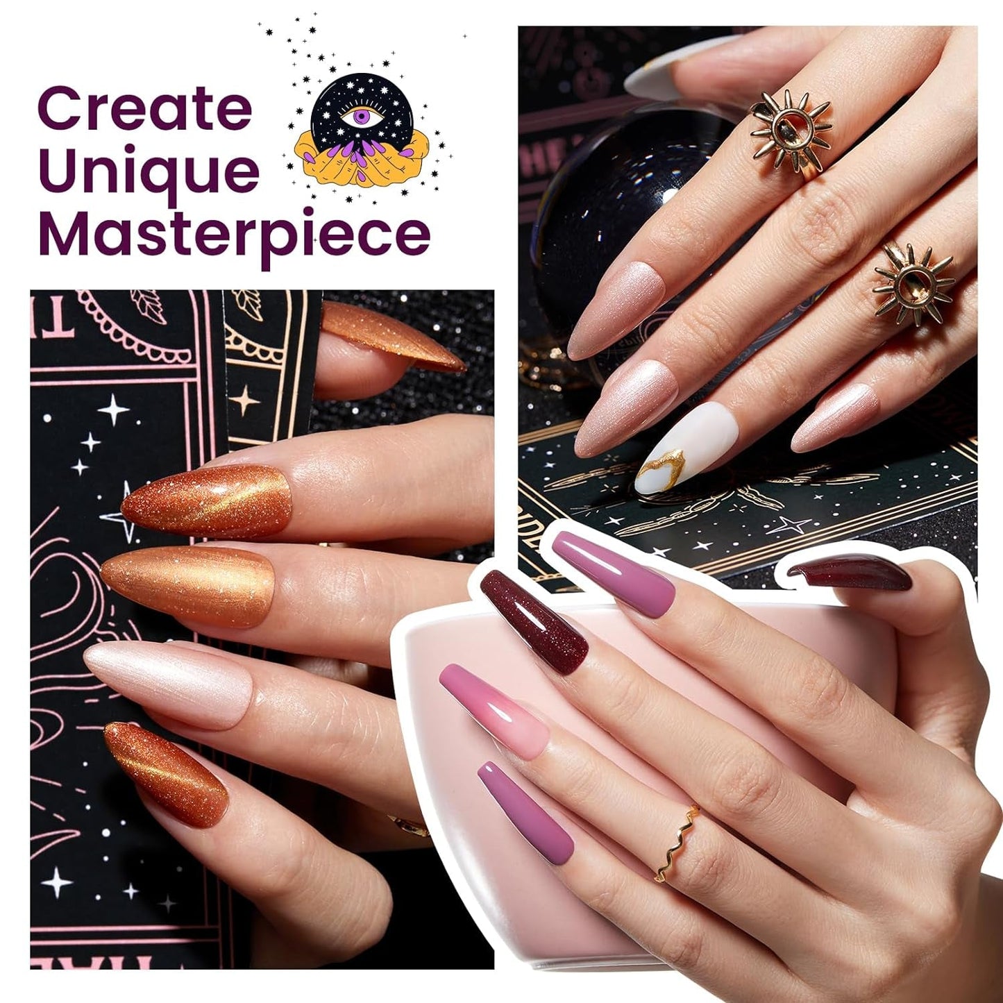 Beetles Cat Eye Gel Nail Polish Set, 6 Colors Purple Glitter Nude Sparkle Stunning Champagne Burgundy Gold Lavender Magnetic Effect Nail U V Gel Polish Art Design at Home Gifts for Women