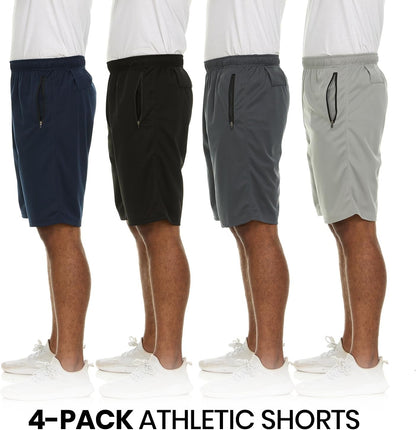 4 Pack: Men'S Dry-Fit Sweat Resistant Active Athletic Performance Shorts