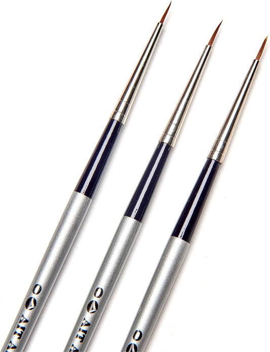 AIT Art Select round Detail Paint Brushes, Size 0, Pack of 3, Pure Russian Red Sable, Handmade in Germany for Crafting Exquisite Details Using Oil, Acrylic, or Watercolors - WORLD TIME VISITS