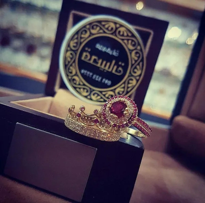 2Pcs/Set Elegant Noble Princess Fashion Art Jewelry Set Exquisite  Crown Jewelry Ring  Anniversary Gift Engagement Bride Wedding Ring Luxury Brand Jewelry Size US4-12 Bague Femme