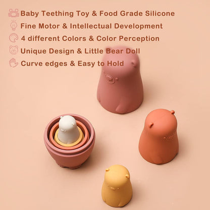 8 Pieces Silicone Nesting Dolls Russian Matryoshka Doll Easter Toys Montessori Educational Toy for Kid Boys Girls Bears Stacking Nesting Toys Set for Toddlers 3 Years Up