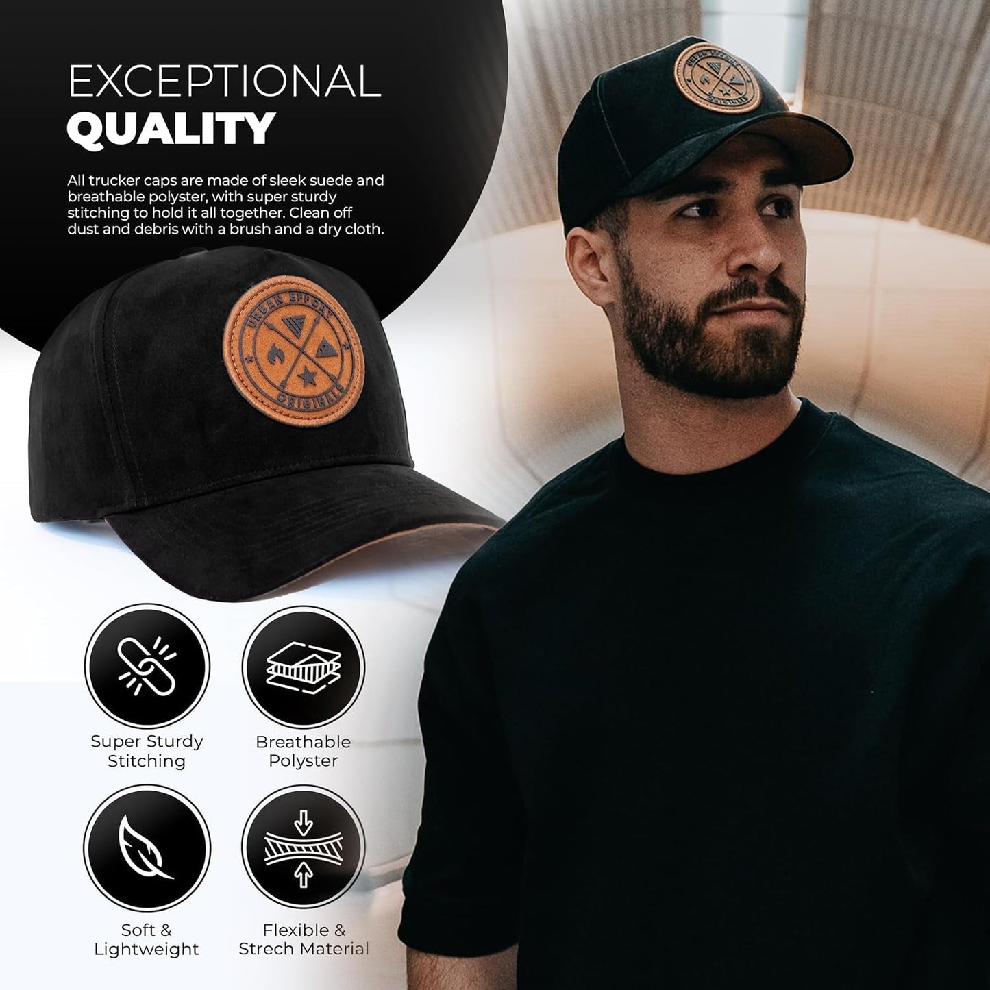 Mesh Back Cap - for Men and Women Baseball Hat 5-Panel Trucker Hat - Great Snapback Closure for Hunting & Hiking