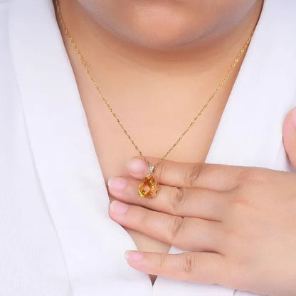 Big Citrine Gemstones Yellow Crystal Pendant Necklace for Women Diamonds Gold Color Choker Birthday Gift Luxury Jewelry