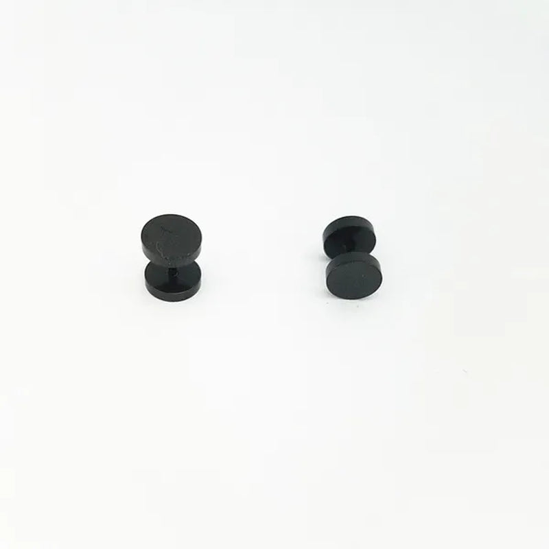 Punk Style Black Silver Stud Earrings Unisex Man Woman Earrings round Barbell Ear Stud Fashion Ear Piercing Jewelry Fake Plug 1 Pair