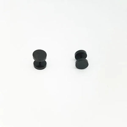 Punk Style Black Silver Stud Earrings Unisex Man Woman Earrings round Barbell Ear Stud Fashion Ear Piercing Jewelry Fake Plug 1 Pair
