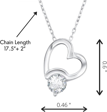 Sterling Silver Necklace for Women with Cubic Zirconia Stone , Heart Pendant Chain Necklace ( Blue Sapphire )