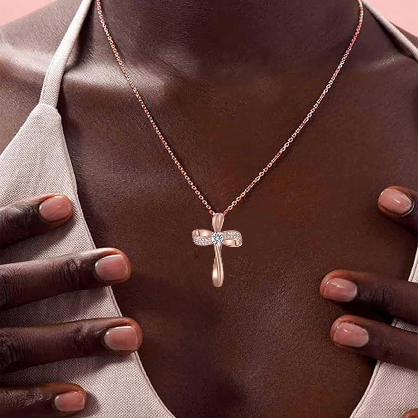 18K Gold Plated Cross Necklace for Women, S925 Sterling Silver Necklace for Women, Infinity Loop Pendant Jewelry with 5A Cubic Zirconia, Anniversary Birthday Christian Gifts for Women Her Wife