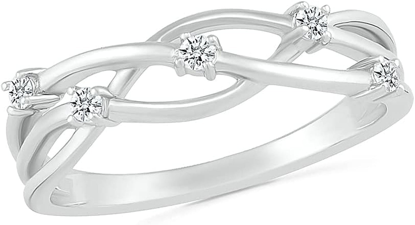 DGOLD Sterling Silver round White Diamond 5 Stone Fashion Ring for Women (1/10 Cttw) - WORLD TIME VISITS