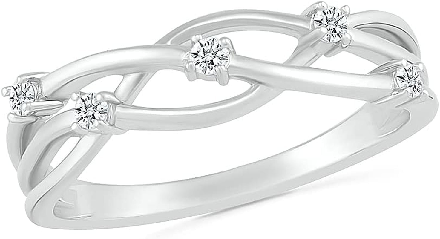DGOLD Sterling Silver round White Diamond 5 Stone Fashion Ring for Women (1/10 Cttw) - WORLD TIME VISITS