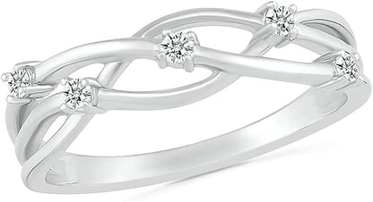 DGOLD Sterling Silver round White Diamond 5 Stone Fashion Ring for Women (1/10 Cttw) - WORLD TIME VISITS