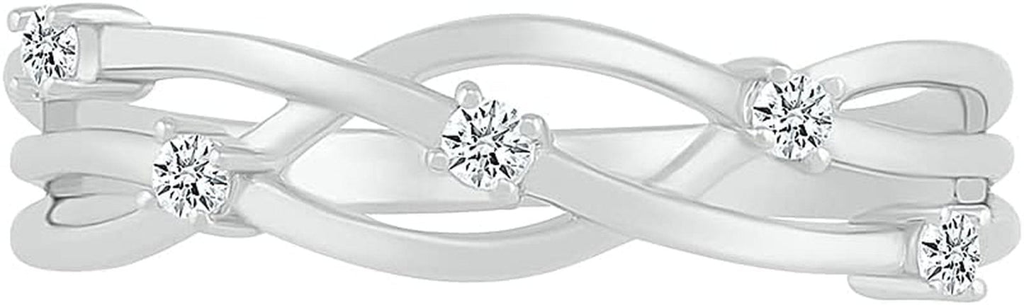 DGOLD Sterling Silver round White Diamond 5 Stone Fashion Ring for Women (1/10 Cttw)