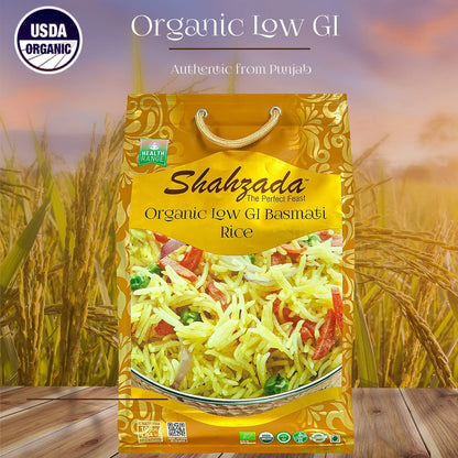 Diabetic Friendly, Specially Processed Basmati Rice 10 Lbs | Low G.I. Index Value, 100% USDA ORGANIC Certified Rice, Extra Long Grain, Vegan NON-GMO, Vegan, Gluten, Soy, Egg Free, Resealable Zip-Lock Bag to Seal Freshness-Tradition of Quality |10 Pound Pa