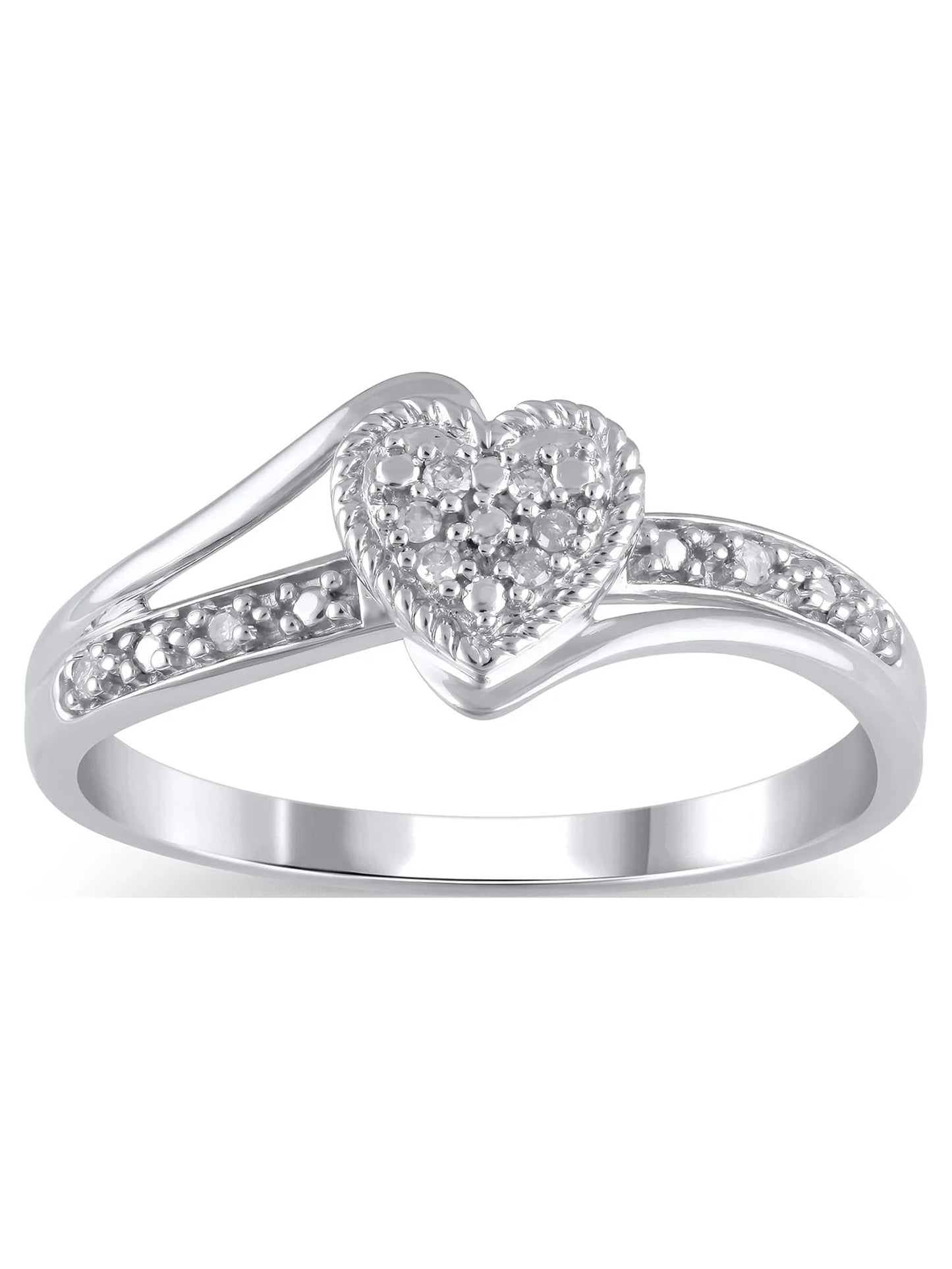 Diamond Accent (I3 Clarity, J - K Color) Diamond Heart Promise Ring in 10K White Gold, Size 9 - WORLD TIME VISITS