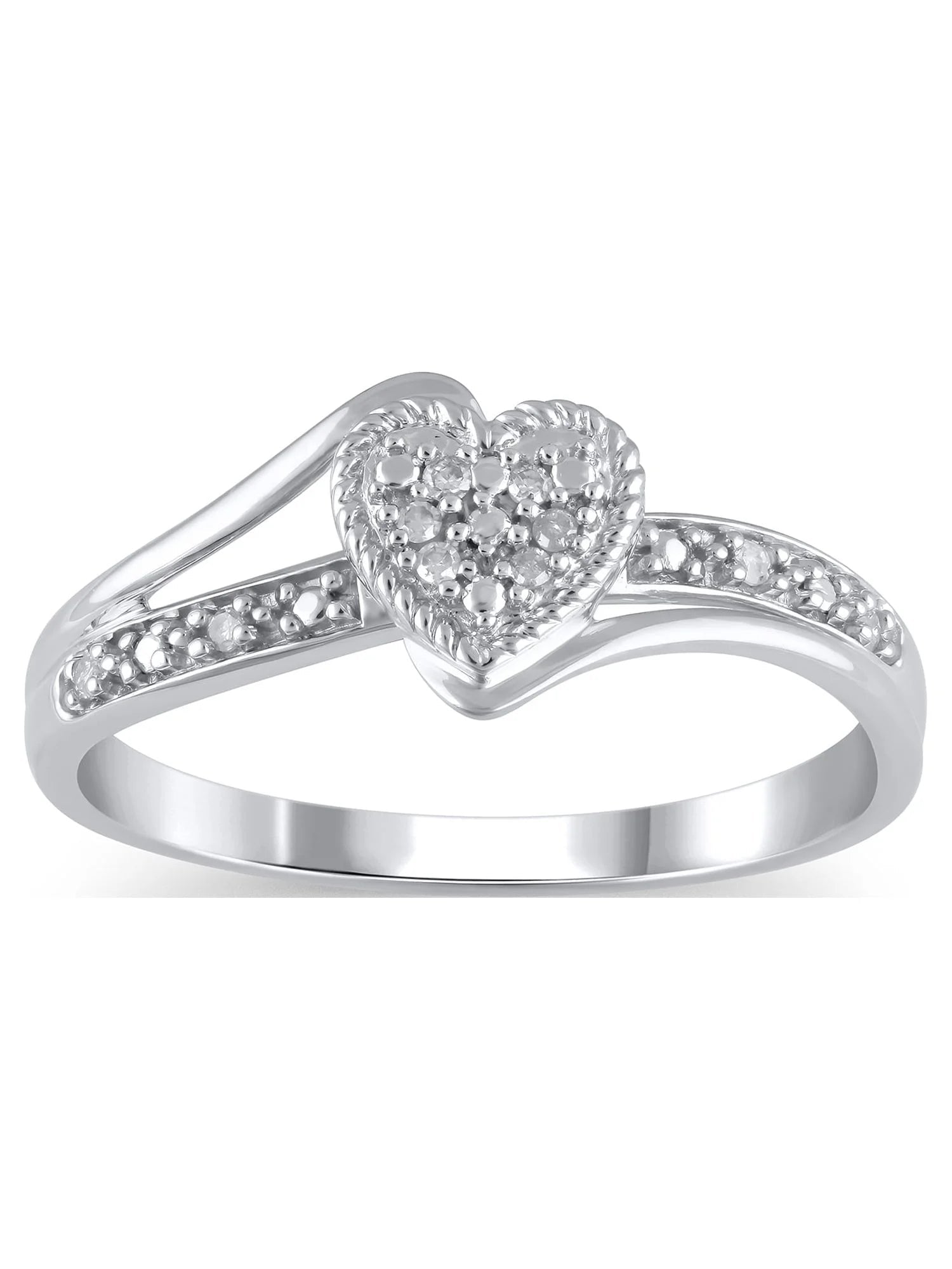 Diamond Accent (I3 Clarity, J - K Color) Diamond Heart Promise Ring in 10K White Gold, Size 9 - WORLD TIME VISITS
