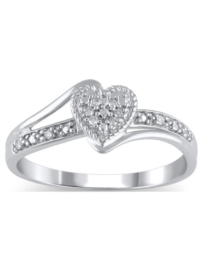 Diamond Accent (I3 Clarity, J - K Color) Diamond Heart Promise Ring in 10K White Gold, Size 9 - WORLD TIME VISITS