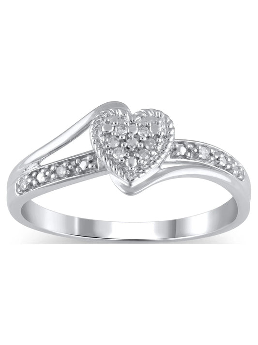 Diamond Accent (I3 Clarity, J - K Color) Diamond Heart Promise Ring in 10K White Gold, Size 9 - WORLD TIME VISITS