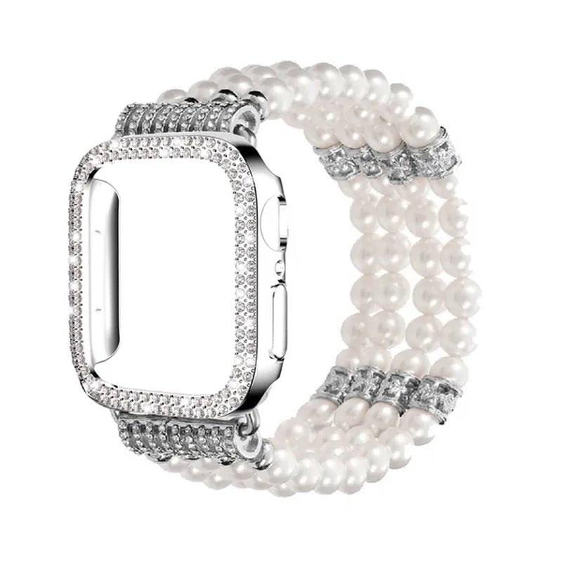 Diamond Case + Pearl Strap for apple watch strap 40mm 44mm 41mm 45mm 38mm 42mm 40mm iWatch series 3 4 5 6 se 7 strap - WORLD TIME VISITS
