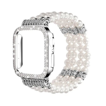 Diamond Case + Pearl Strap for apple watch strap 40mm 44mm 41mm 45mm 38mm 42mm 40mm iWatch series 3 4 5 6 se 7 strap - WORLD TIME VISITS