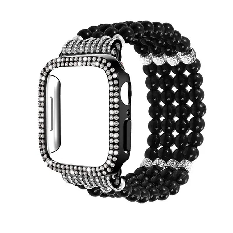 Diamond Case + Pearl Strap for apple watch strap 40mm 44mm 41mm 45mm 38mm 42mm 40mm iWatch series 3 4 5 6 se 7 strap - WORLD TIME VISITS