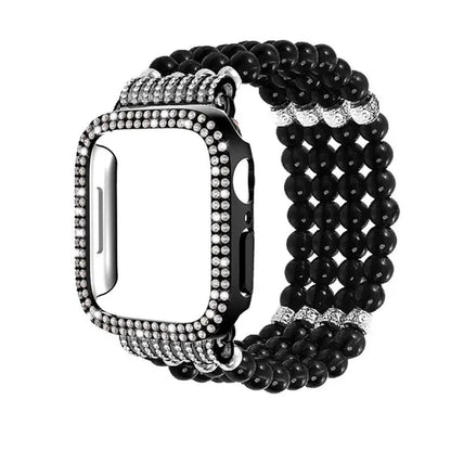 Diamond Case + Pearl Strap for apple watch strap 40mm 44mm 41mm 45mm 38mm 42mm 40mm iWatch series 3 4 5 6 se 7 strap - WORLD TIME VISITS