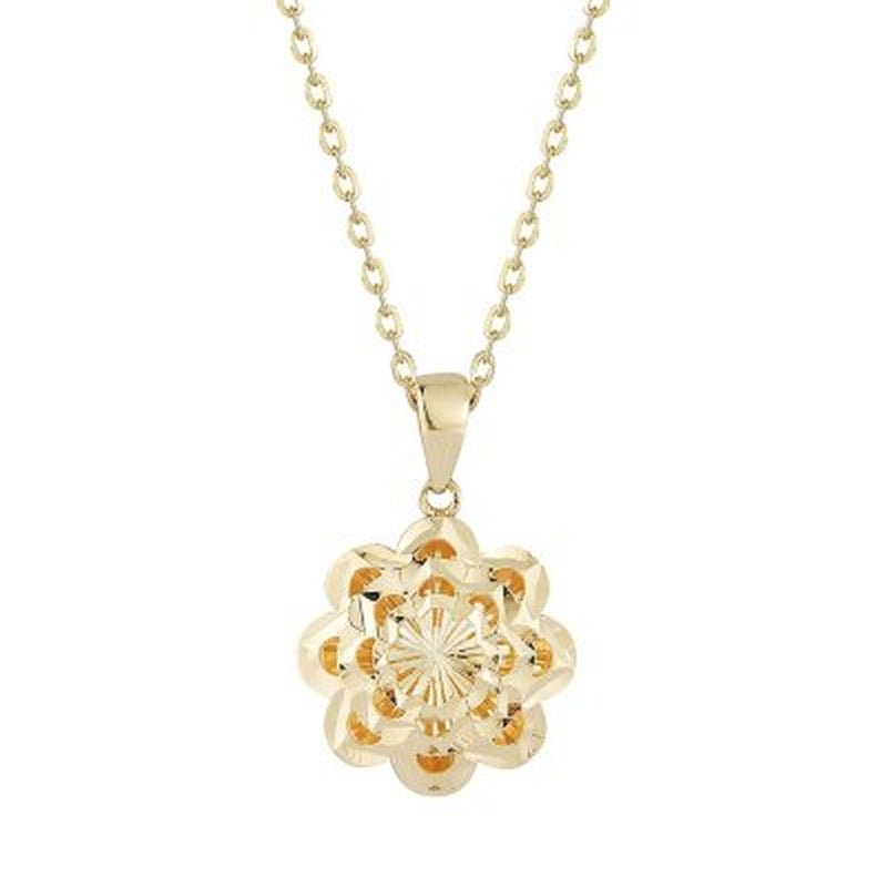 Diamond Cut Flower Pendant in 14K Yellow or White Gold, 16 - 18" - WORLD TIME VISITS