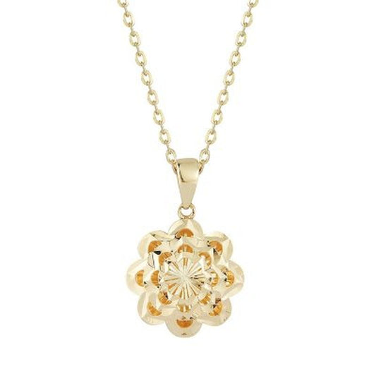 Diamond Cut Flower Pendant in 14K Yellow or White Gold, 16 - 18" - WORLD TIME VISITS