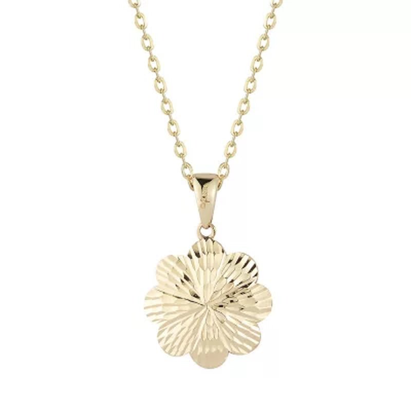 Diamond Cut Flower Pendant in 14K Yellow or White Gold, 16 - 18" - WORLD TIME VISITS