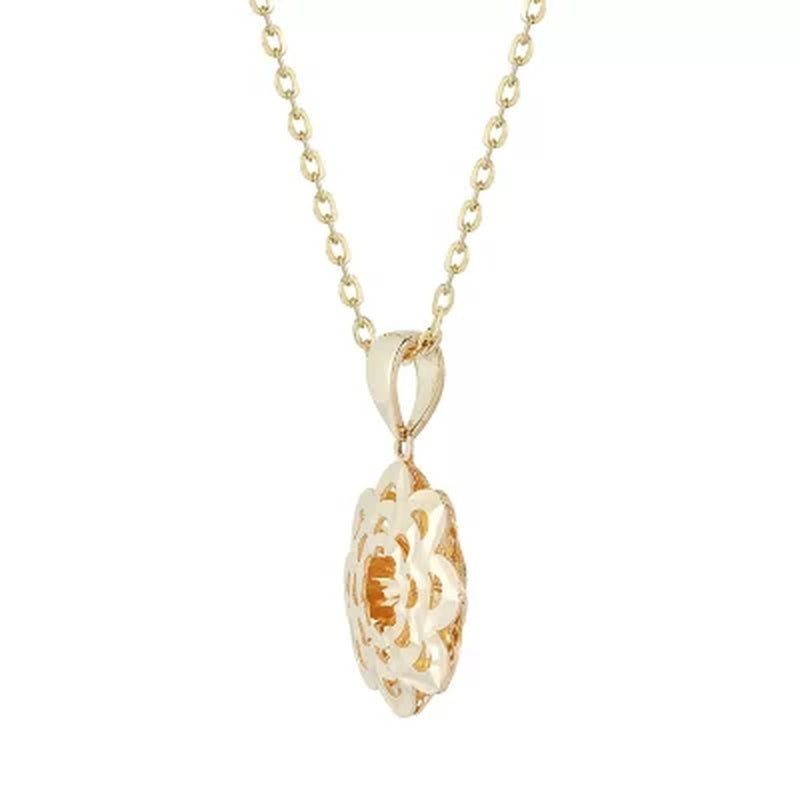 Diamond Cut Flower Pendant in 14K Yellow or White Gold, 16-18"