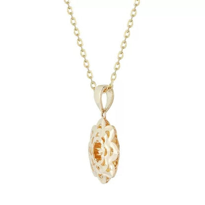 Diamond Cut Flower Pendant in 14K Yellow or White Gold, 16-18"