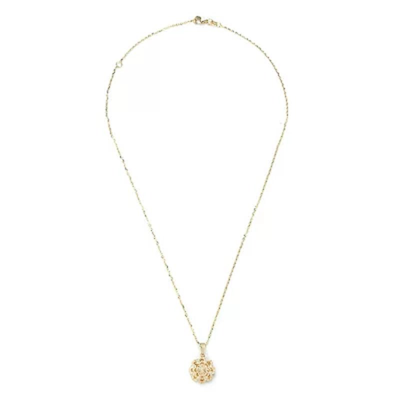 Diamond Cut Flower Pendant in 14K Yellow or White Gold, 16-18"