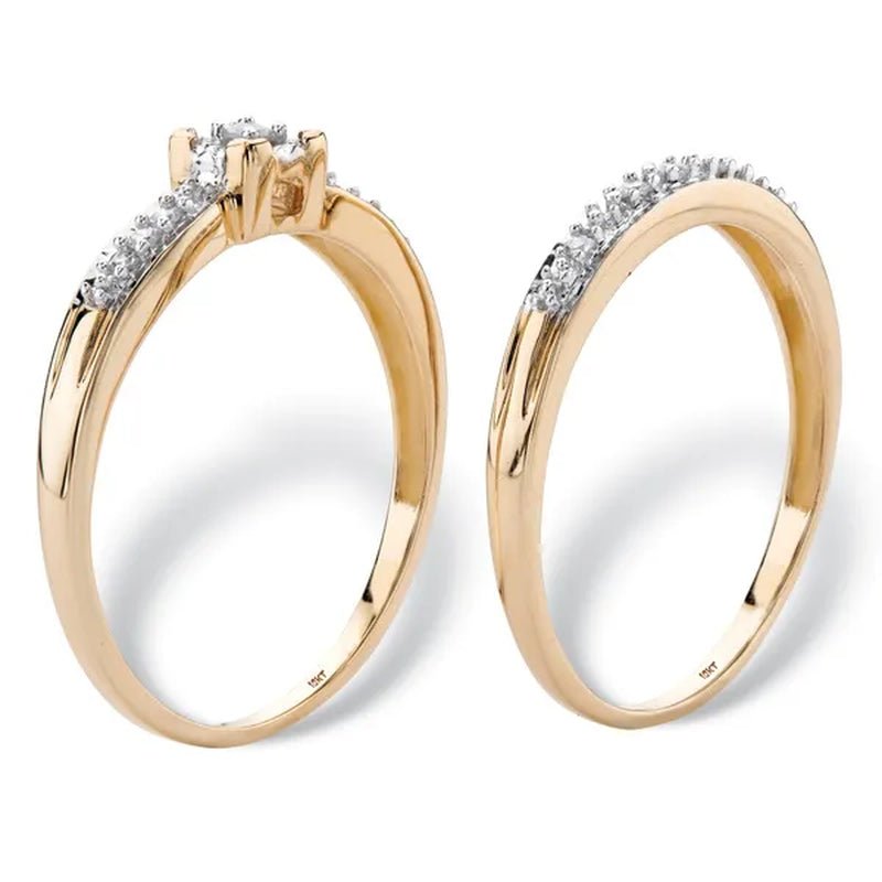 Diamond Engagement Wedding Ring 2-Piece Set 1/8 TCW in Solid 10k Yellow Gold