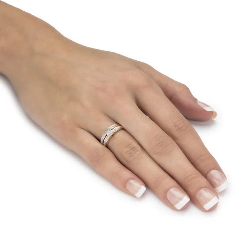 Diamond Engagement Wedding Ring 2-Piece Set 1/8 TCW in Solid 10k Yellow Gold