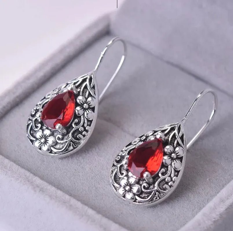 Diamond for Women Waterdrop Pear Carved Red Topaz Gemstone Garnet Earrings Jewelry - WORLD TIME VISITS