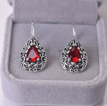 Diamond for Women Waterdrop Pear Carved Red Topaz Gemstone Garnet Earrings Jewelry - WORLD TIME VISITS