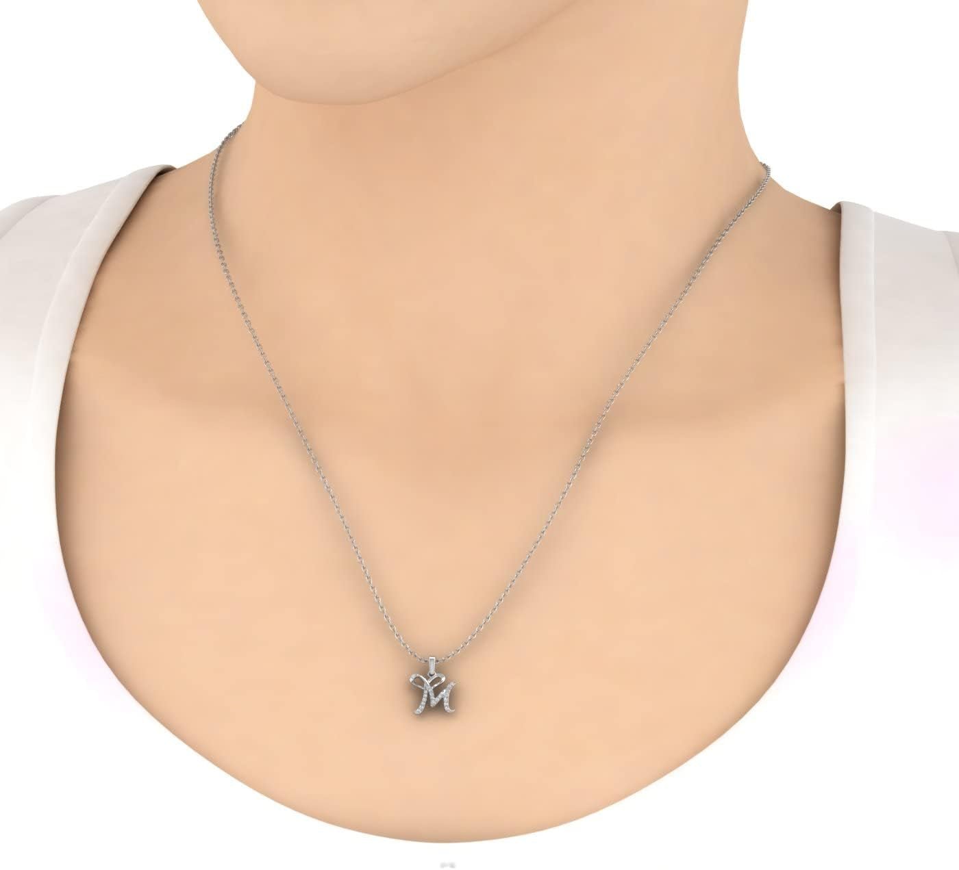 Diamond Initial Letter Pendant Necklace in 14K White Gold (With Silver Chain) (I1-I2 Clarity)