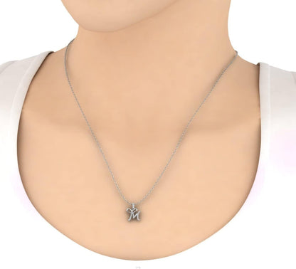 Diamond Initial Letter Pendant Necklace in 14K White Gold (With Silver Chain) (I1-I2 Clarity)