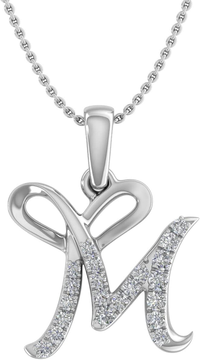 Diamond Initial Letter Pendant Necklace in 14K White Gold (With Silver Chain) (I1 - I2 Clarity) - WORLD TIME VISITS
