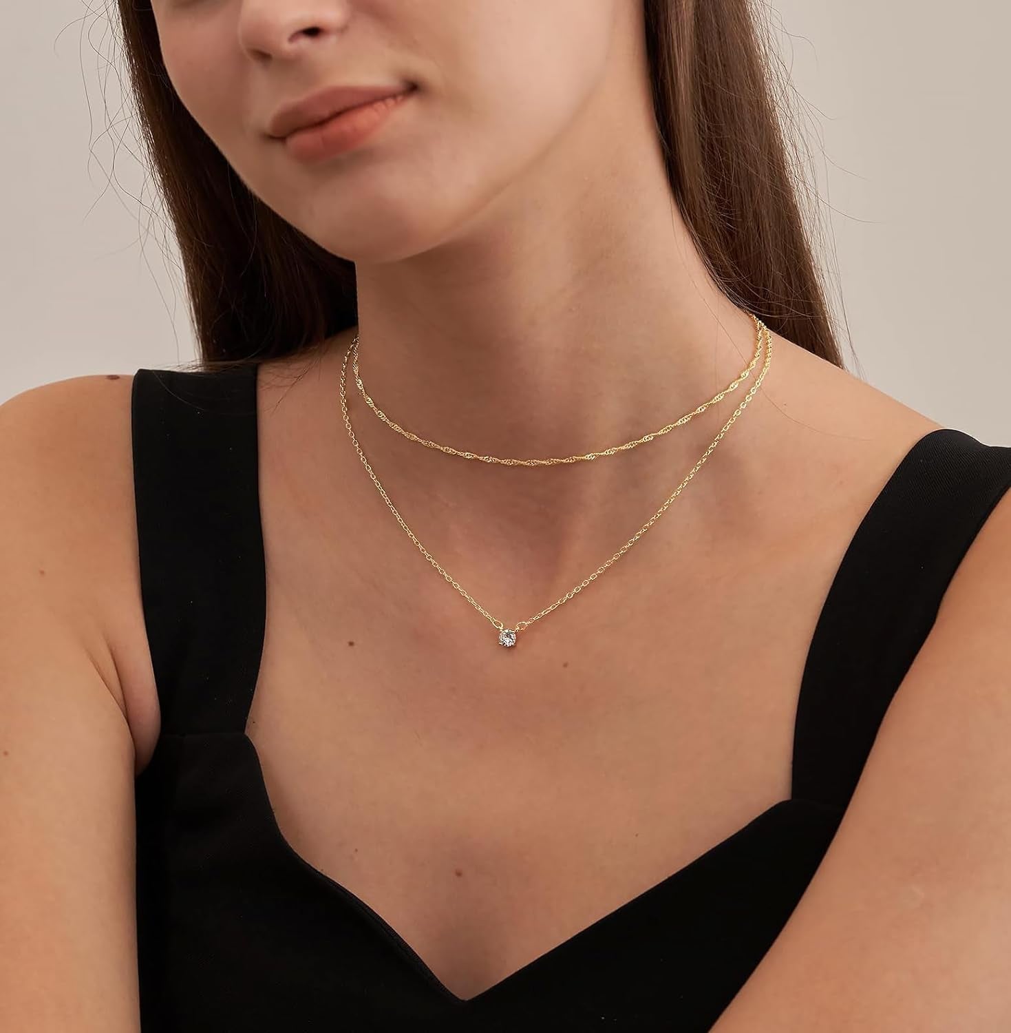 Diamond Necklaces for Women, Dainty Gold Necklace 14K Gold Plated Long Lariat Necklace Simple Gold CZ Diamond Choker Necklaces for Women Trendy Gold Necklace Jewelry Gifts for Girls - WORLD TIME VISITS