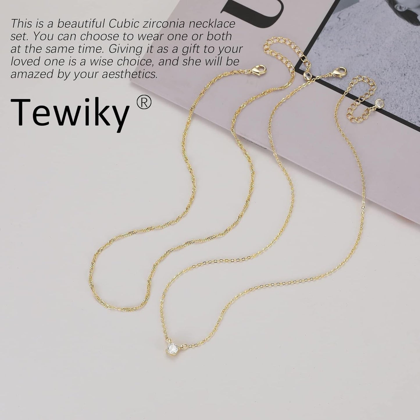 Diamond Necklaces for Women, Dainty Gold Necklace 14K Gold Plated Long Lariat Necklace Simple Gold CZ Diamond Choker Necklaces for Women Trendy Gold Necklace Jewelry Gifts for Girls