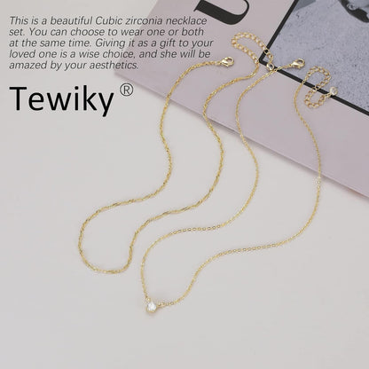 Diamond Necklaces for Women, Dainty Gold Necklace 14K Gold Plated Long Lariat Necklace Simple Gold CZ Diamond Choker Necklaces for Women Trendy Gold Necklace Jewelry Gifts for Girls