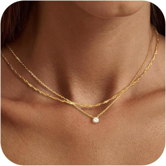 Diamond Necklaces for Women, Dainty Gold Necklace 14K Gold Plated Long Lariat Necklace Simple Gold CZ Diamond Choker Necklaces for Women Trendy Gold Necklace Jewelry Gifts for Girls - WORLD TIME VISITS