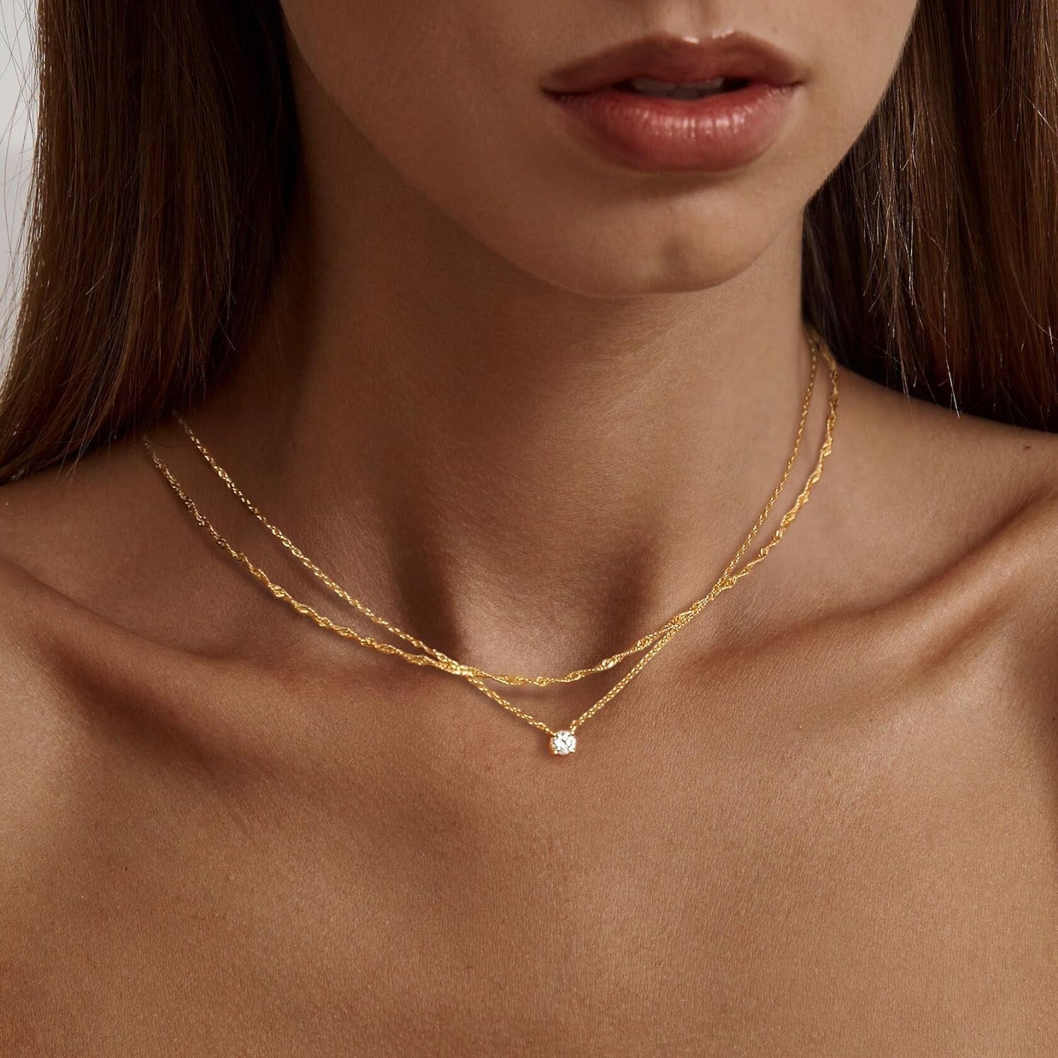 Diamond Necklaces for Women, Dainty Gold Necklace 14K Gold Plated Long Lariat Necklace Simple Gold CZ Diamond Choker Necklaces for Women Trendy Gold Necklace Jewelry Gifts for Girls - WORLD TIME VISITS