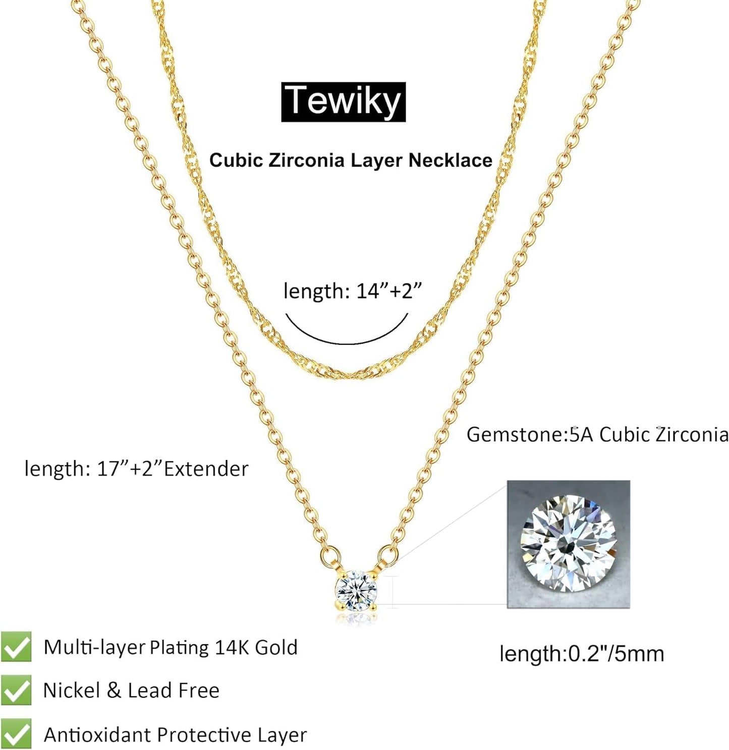 Diamond Necklaces for Women, Dainty Gold Necklace 14K Gold Plated Long Lariat Necklace Simple Gold CZ Diamond Choker Necklaces for Women Trendy Gold Necklace Jewelry Gifts for Girls