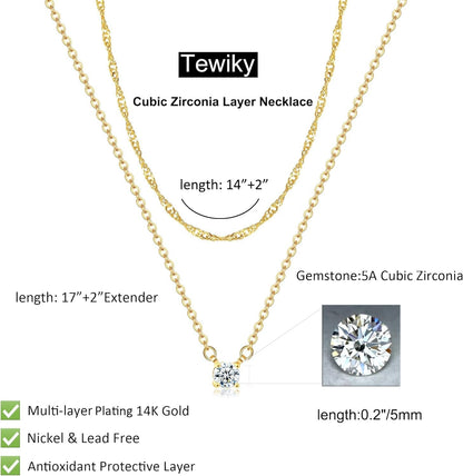 Diamond Necklaces for Women, Dainty Gold Necklace 14K Gold Plated Long Lariat Necklace Simple Gold CZ Diamond Choker Necklaces for Women Trendy Gold Necklace Jewelry Gifts for Girls