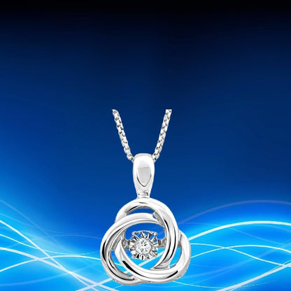 Diamond Pendant Necklace Dancing Diamond Love Knot - Sterling Silver, Yellow Gold Plated Silver, or Rose Gold Plated Silver-Natural Diamond-18 Inch Chain